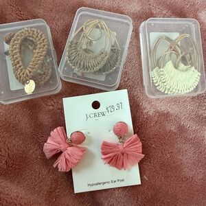 J. Crew Pink Raffia Tassel Drop Earrings